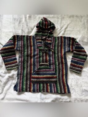 Striped Hooded Crewneck Baja Sweater - Multi Color